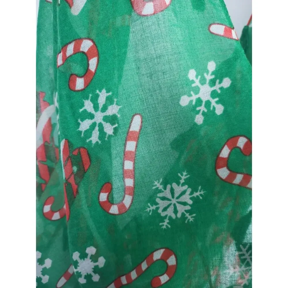Womens Infinity Scarf‎ Green Candy Cane Snowflake Sheer 34x21 In Holiday